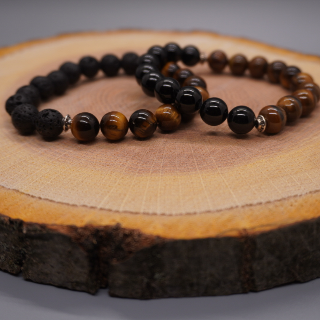 Lava Stone/ Black Tourmaline w Tiger Eye