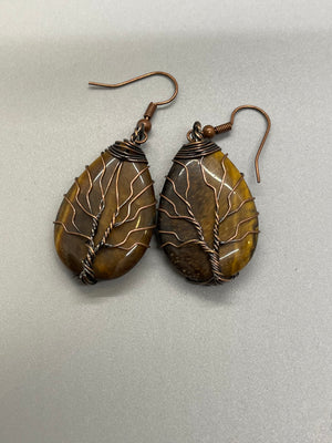 Natural Stone Quartz Wire Wrap Water Drop Earrings