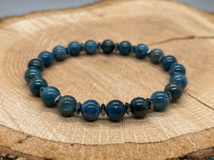 Blue Apatite with Faceted Hematite Bead Bracelet