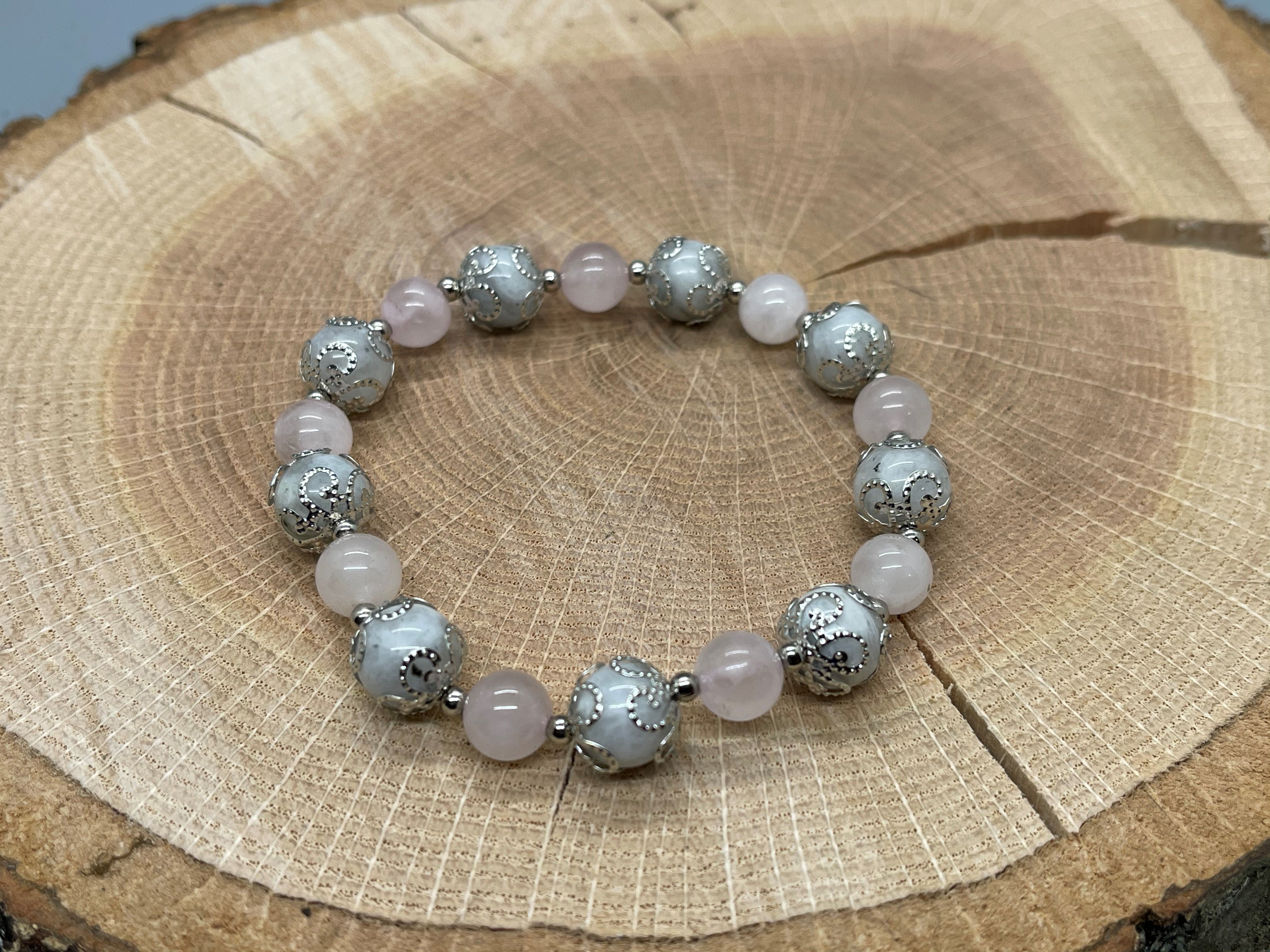 Moonstone (Rainbow) with Rose Quartz