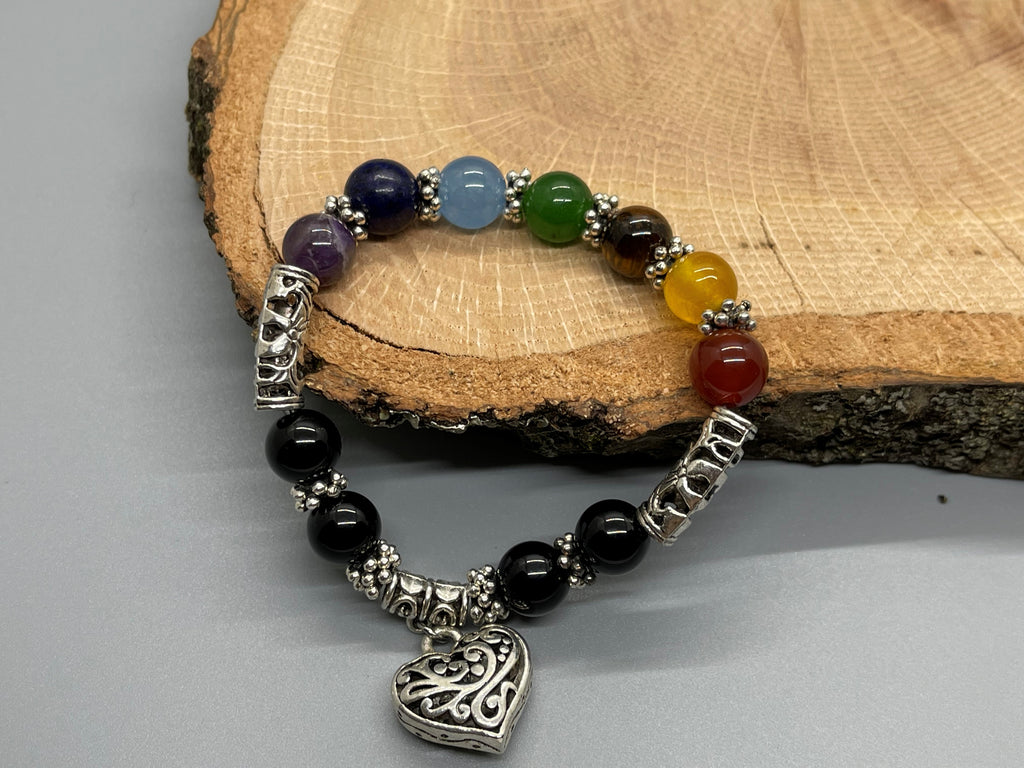 7 Chakra Bracelet w/ Heart Charm