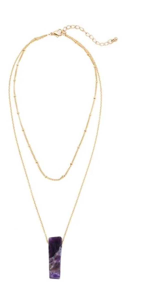 Natural Stone Choker Layer Gold Chain Amethyst / Tiger Eye