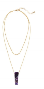 Natural Stone Choker Layer Gold Chain Amethyst / Tiger Eye