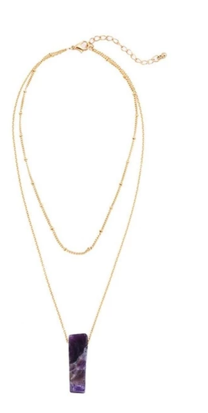 Natural Stone Choker Layer Gold Chain Amethyst / Tiger Eye