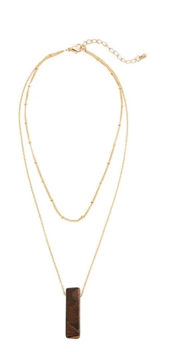 Natural Stone Choker Layer Gold Chain Amethyst / Tiger Eye