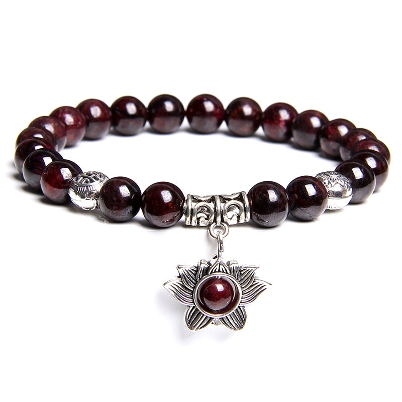 Garnet Bracelet With Flower Charm