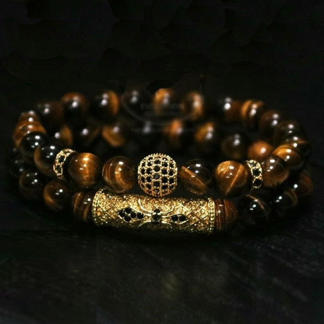 2Pc Set of Luxury Natural Tiger Eye Stone Bracelet