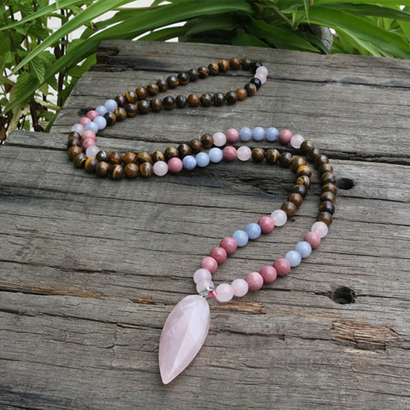 Tiger's Eye And Rhodochrosite Mala Necklace