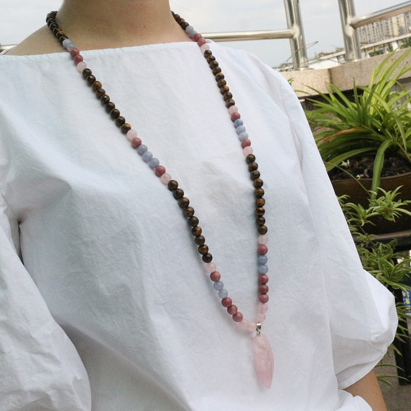 Tiger's Eye And Rhodochrosite Mala Necklace