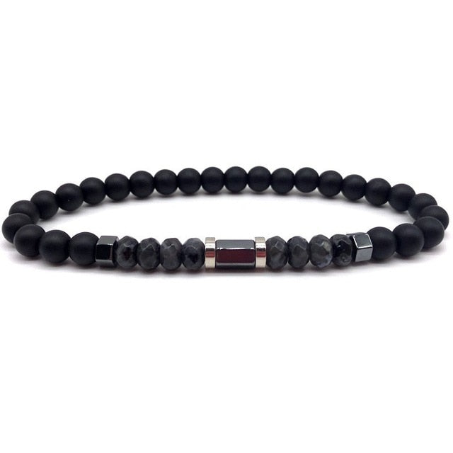 Onyx w/ Faceted Labradorite Bead Bracelet