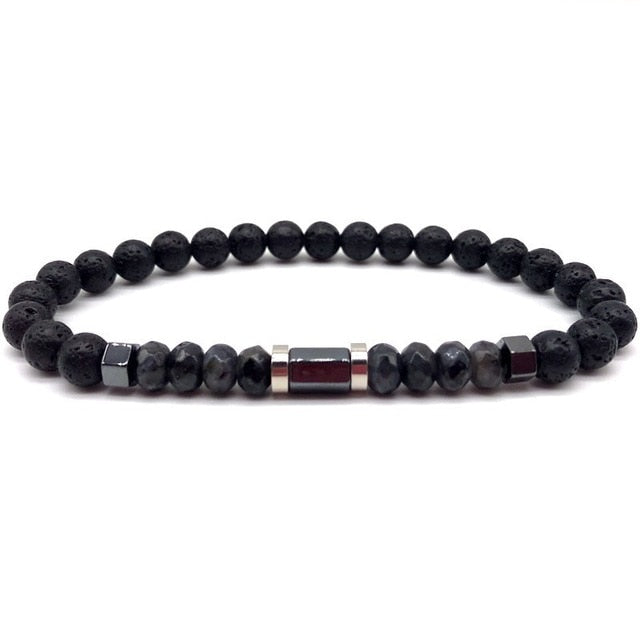 Lava Stone w/ Labradorite Faceted Bead Bracelet
