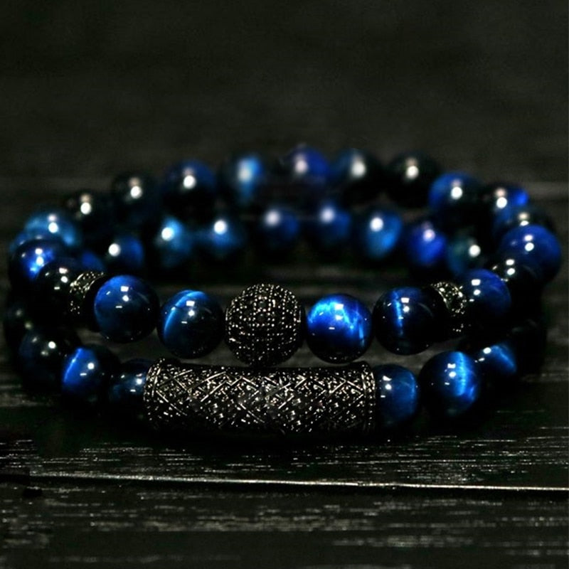 2Pc Set of Luxury Natural Tiger Eye Stone Bracelet