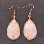 Natural Stone Quartz Wire Wrap Water Drop Earrings