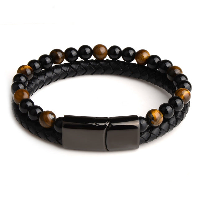 Natural Stone w/ Genuine Leather Magnetic Clasp Bracelet