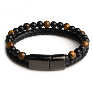 Natural Stone w/ Genuine Leather Magnetic Clasp Bracelet
