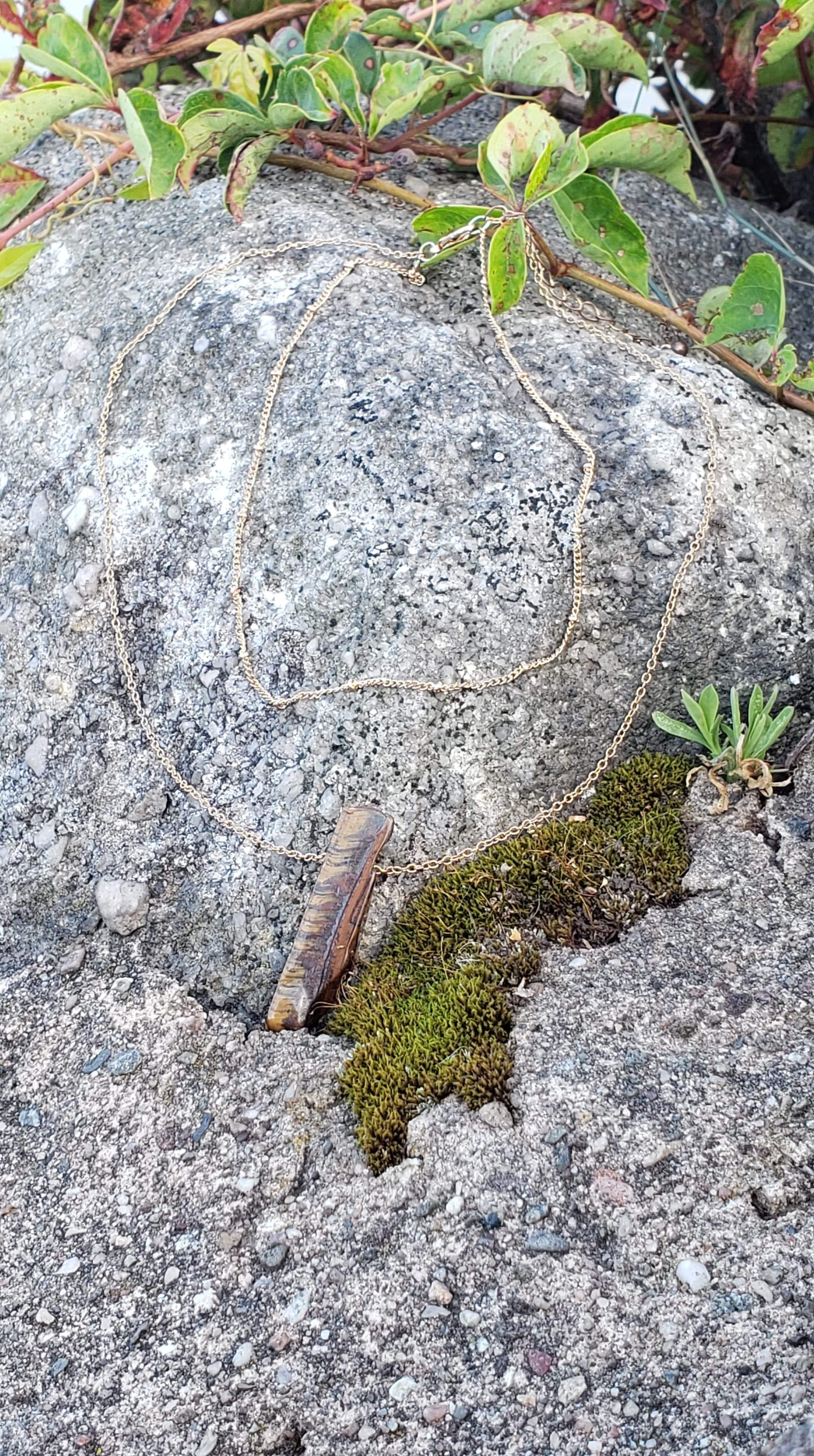 Natural Stone Choker Layer Gold Chain Amethyst / Tiger Eye