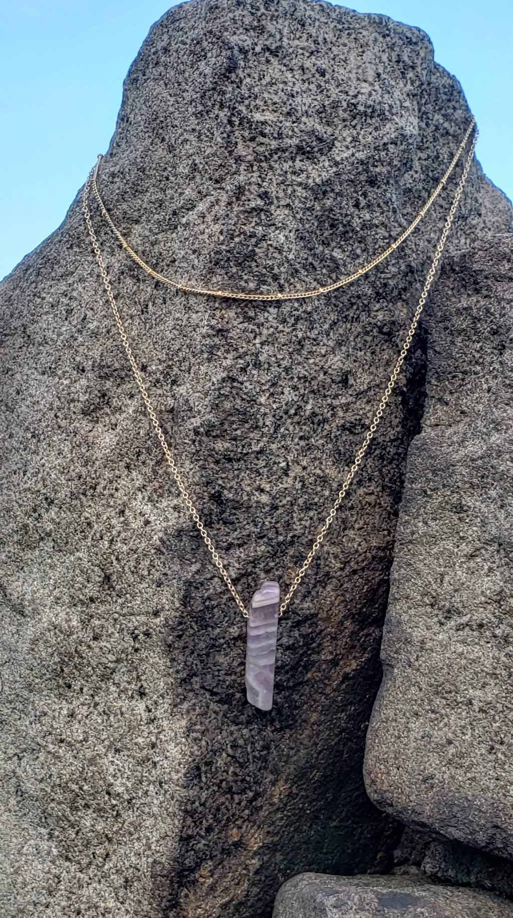 Natural Stone Choker Layer Gold Chain Amethyst / Tiger Eye