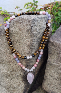 Tiger's Eye And Rhodochrosite Mala Necklace